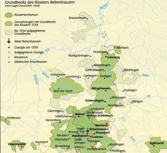 Detailansicht der Karte des Grundbesitzes von Kloster Bebenhausen
