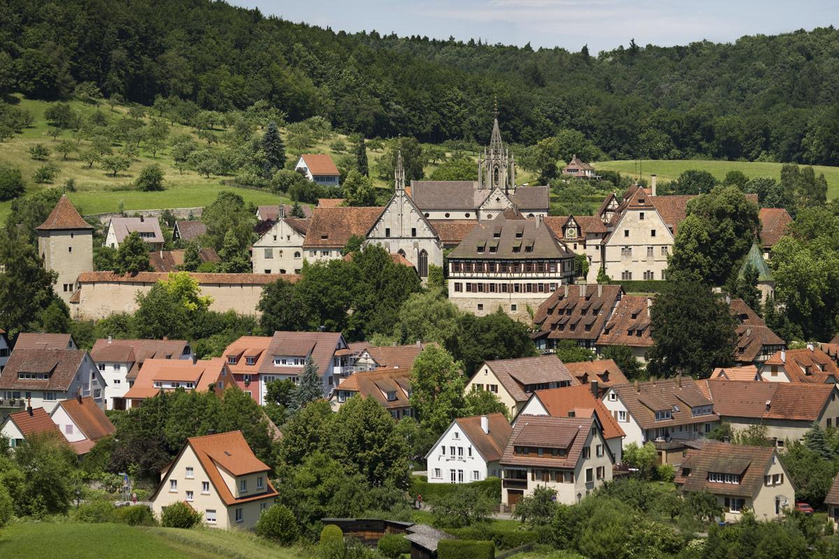 View of the town of Bebenhausen with monastery and palace