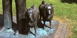 Ali und Rubi, die Hunde des Königs, Denkmal von König Wilhelm II. vor dem Wilhelmspalais in Stuttgart