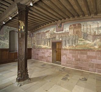 Auszug der Calatrava-Ritter gegen die Mauren, spätes 19. Jahrhundert, Historienbild an der Nordseite im Winterrefektorium von Kloster Bebenhausen