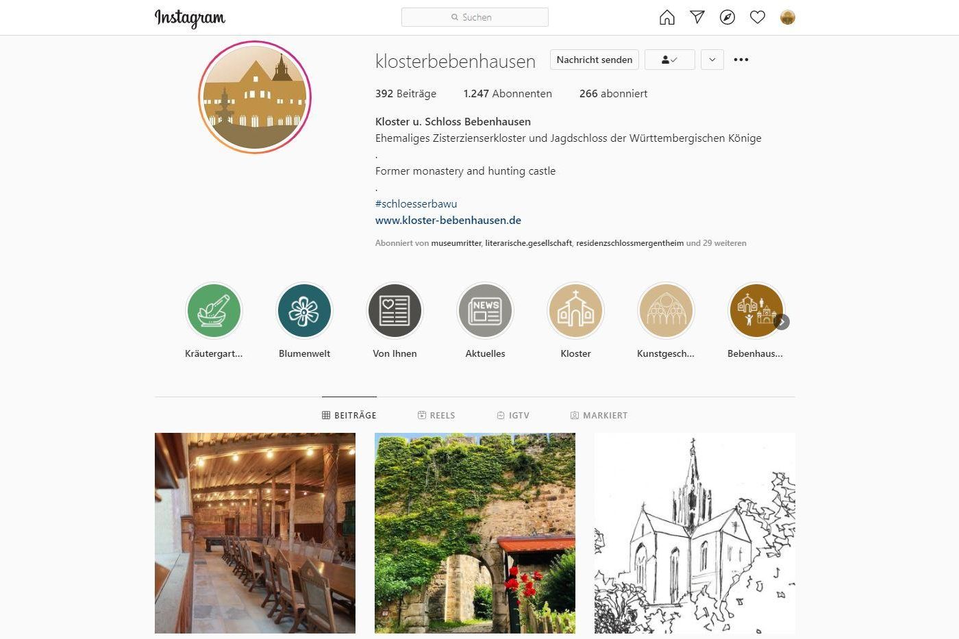 Kloster und Schloss Bebenhausen, Instagramseite