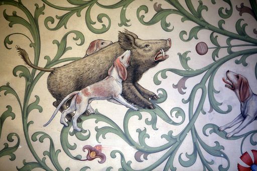 Hunt for wild boar, detail of a mural in the winter refectory of Bebenhausen Monastery