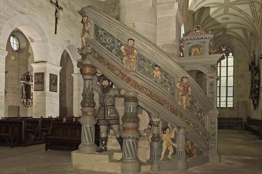 Intérieur de l’église avec chaire, par Konrad Wagner, fin XVIe siècle, version originale avec des scènes de l’Ancien Testament au monastère de Bebenhausen 