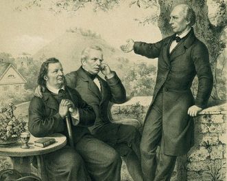 Ludwig Uhland with Justinus Kerner and Gustav Schwab, lithography by Breitschwert circa 1850